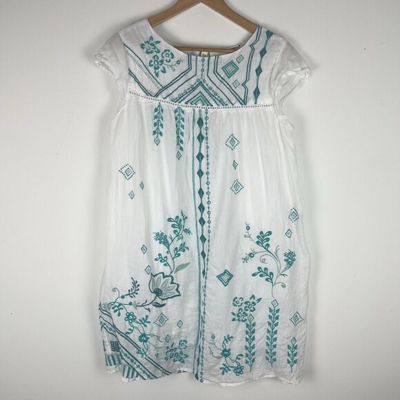 Johnny Was Willow Floral-Embroidered Shift Mini Dress Medium White - Picture 2 of 6